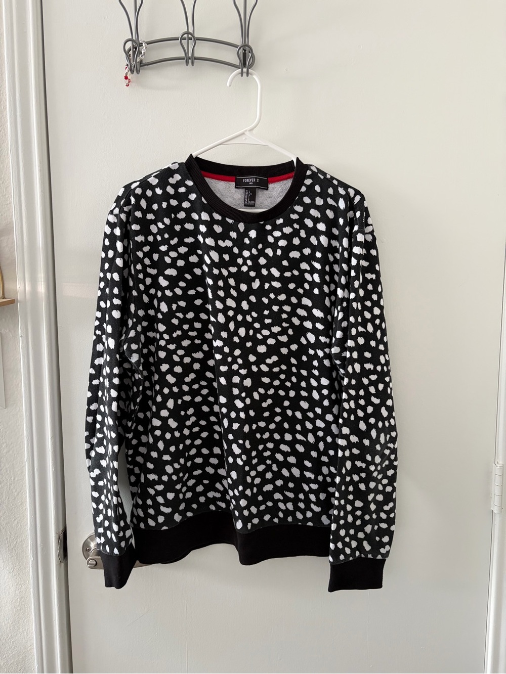 Forever 21 Black Crewneck Sweater with White Spot Pattern